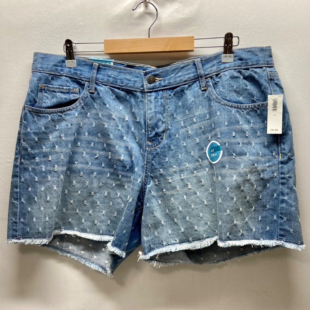 Old Navy Jean Shorts Women's 14 Blue Texture Dobb Low Raw Hem Stretch Denim NWT